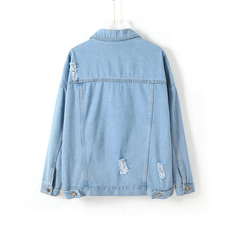 Women Clothing Loose Hole Denim Coat