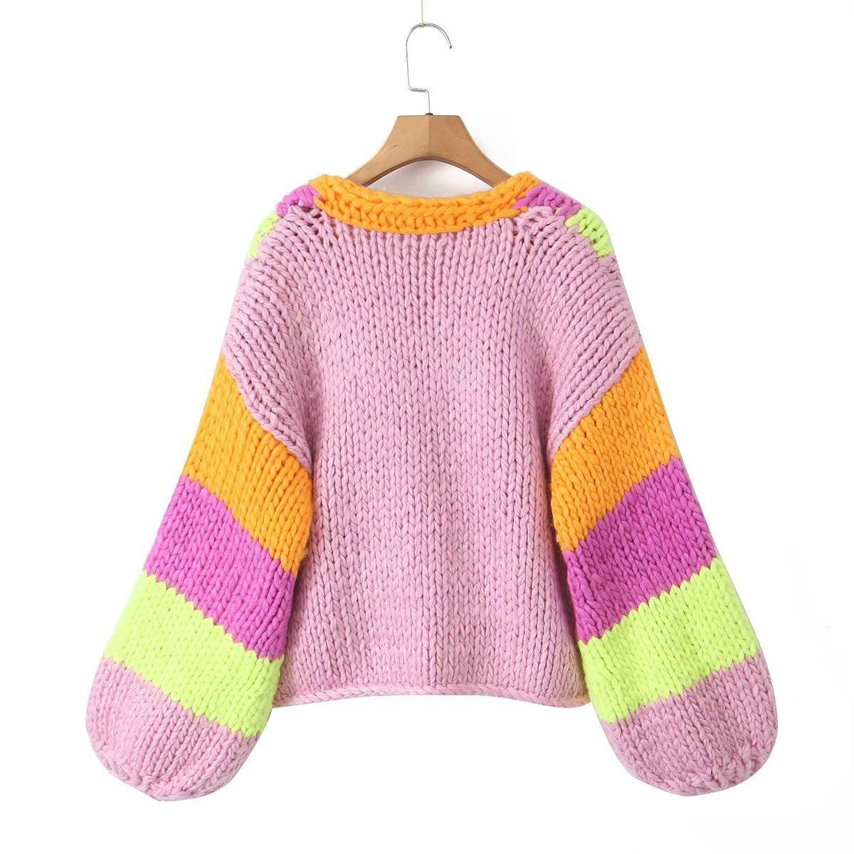 Otoño mujer hecho a mano color tejido cardigan suéter abrigo