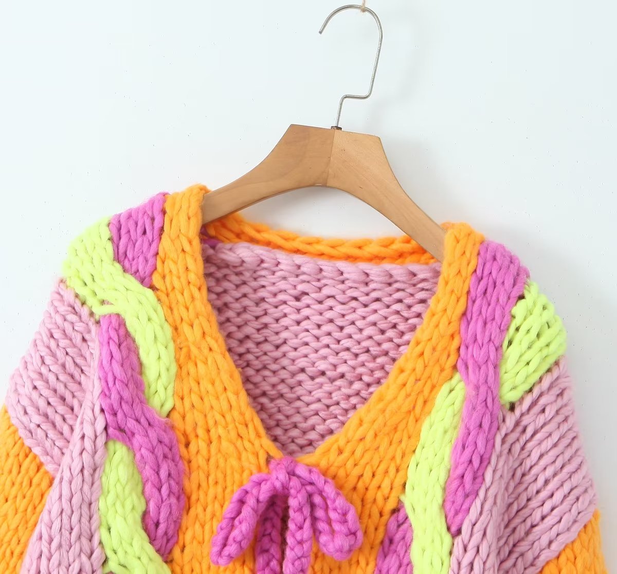 Otoño mujer hecho a mano color tejido cardigan suéter abrigo