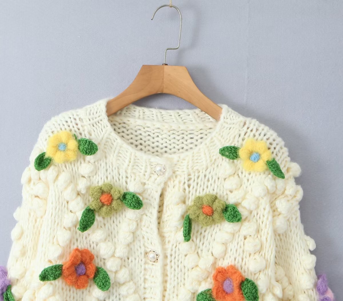 Sweet Girl Handmade Floral Sweater Autumn Loose Lazy Sweater Niche Cardigan Coat