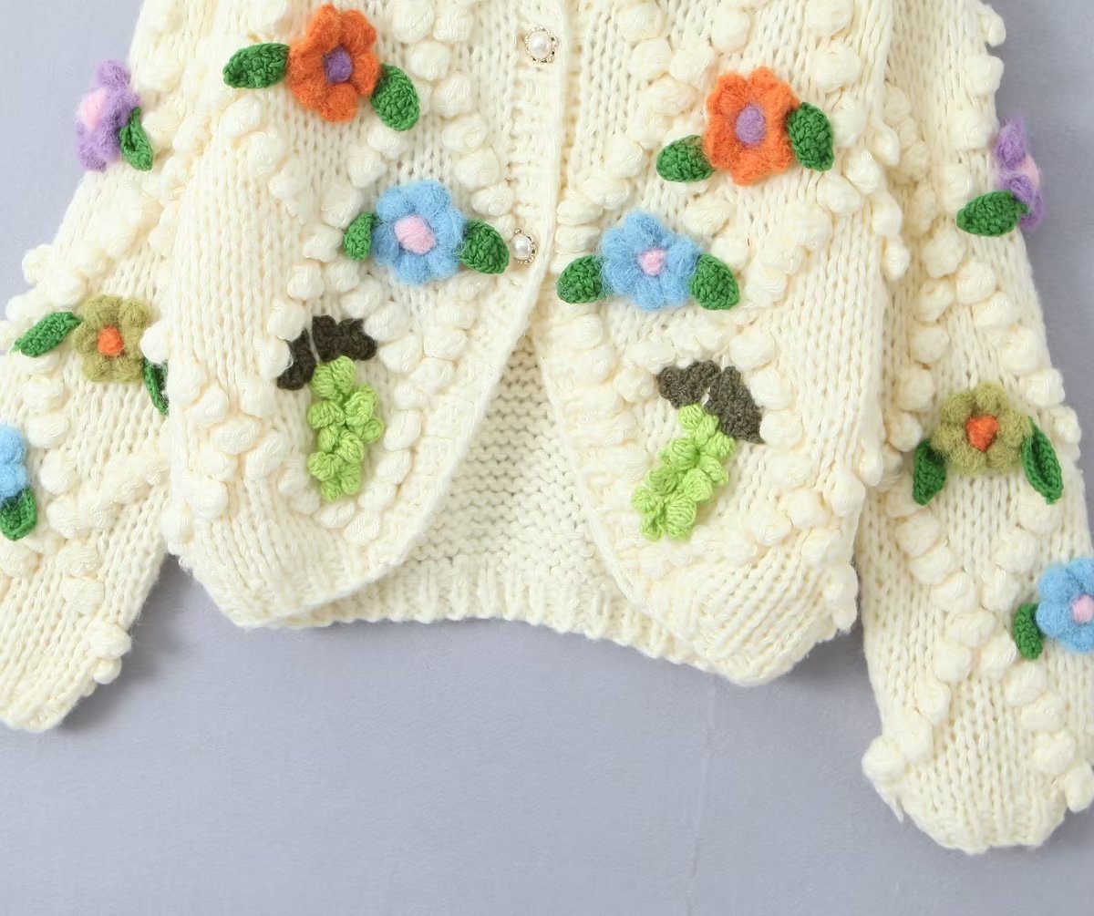 Sweet Girl Handmade Floral Sweater Autumn Loose Lazy Sweater Niche Cardigan Coat