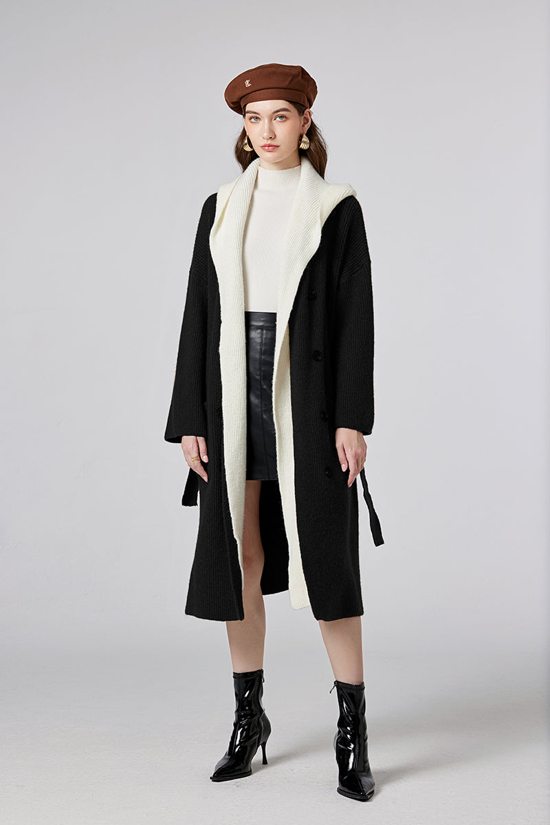 Fake Two Pieces Spliced Long Coat Loose Long Sweater Cardigan Coat