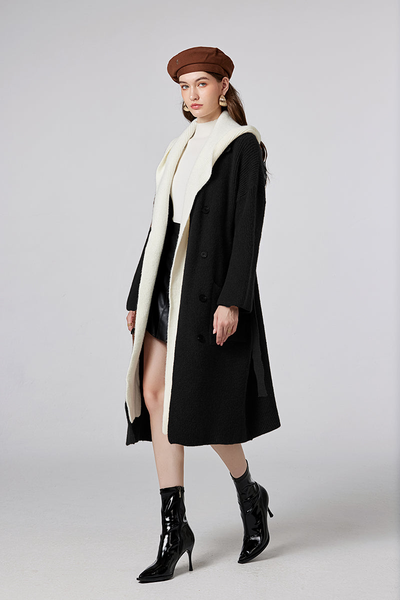 Fake Two Pieces Spliced Long Coat Loose Long Sweater Cardigan Coat