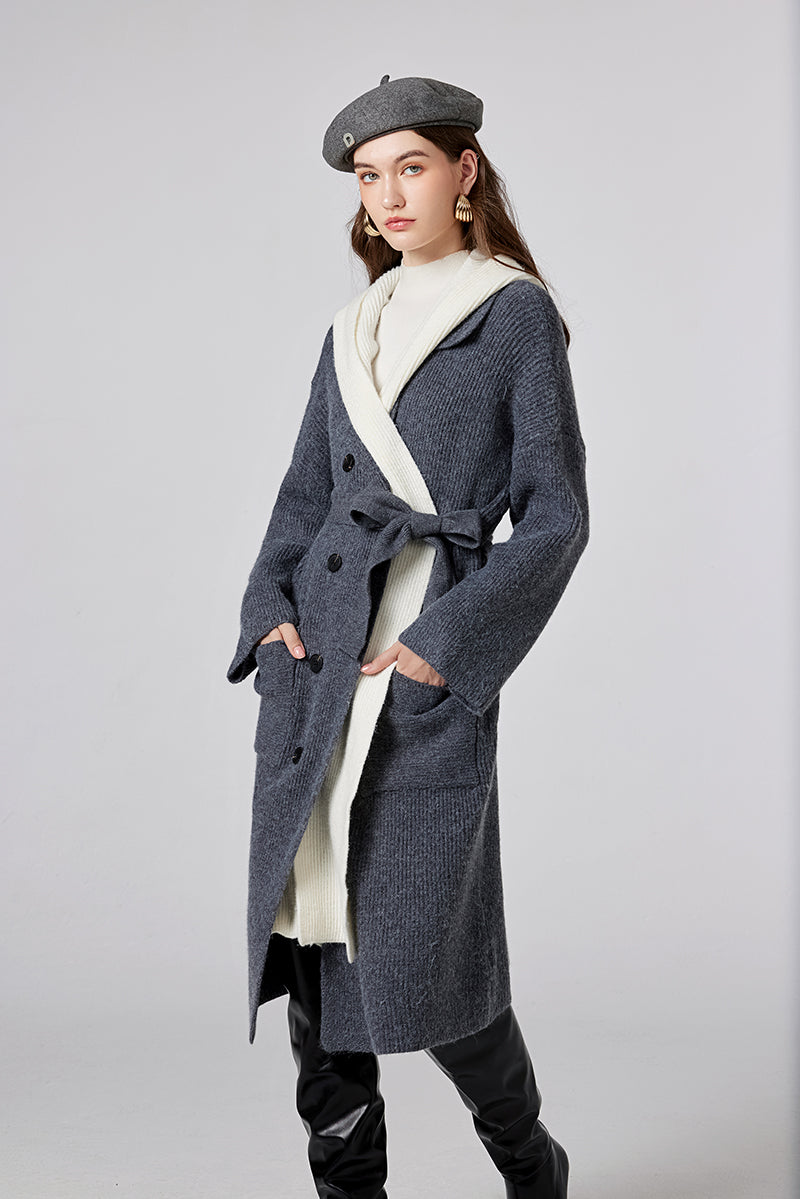 Fake Two Pieces Spliced Long Coat Loose Long Sweater Cardigan Coat