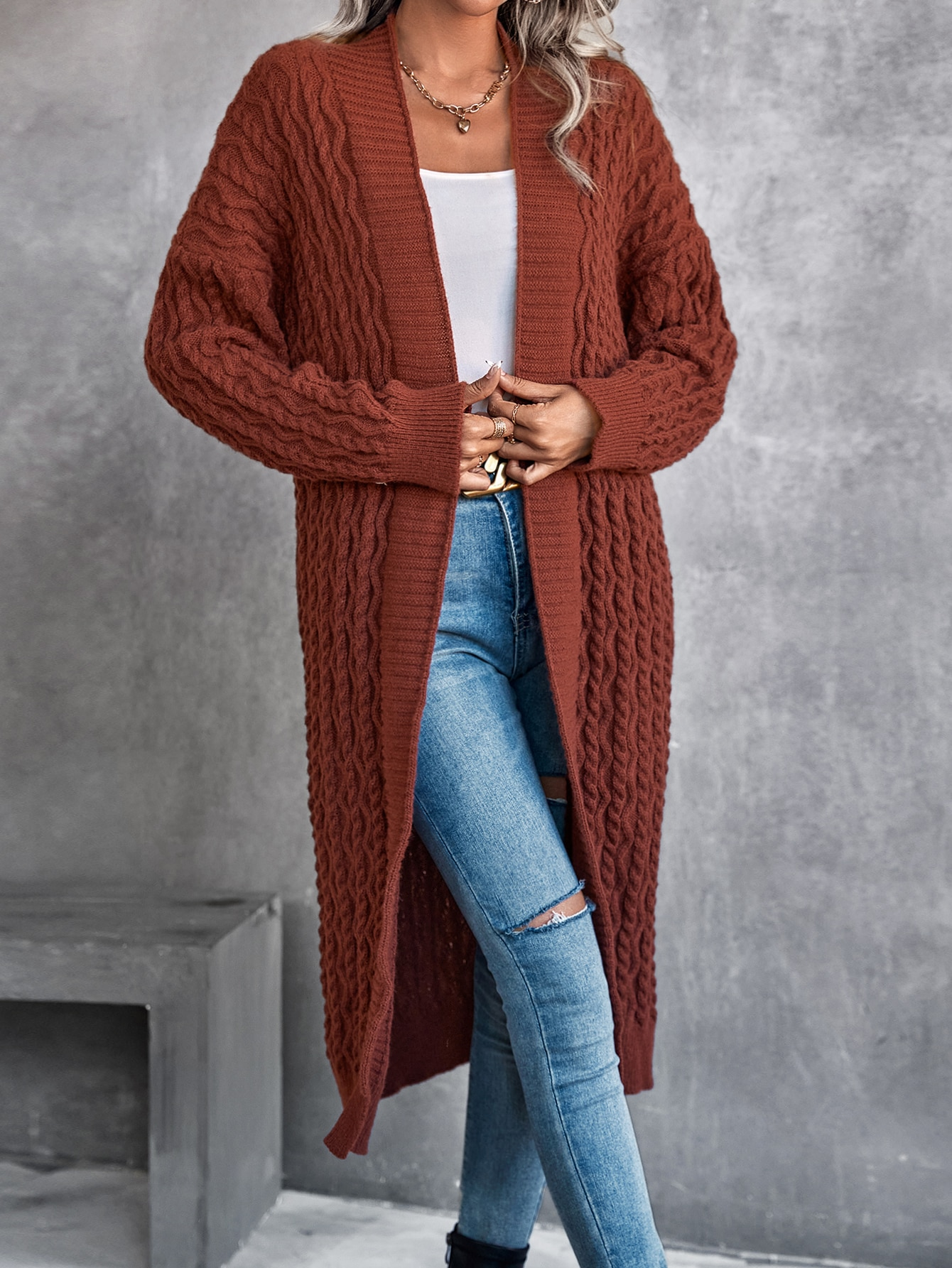 Manteau Baggy pour femmes, pull Long au ralenti, Cardigan tricoté torsadé