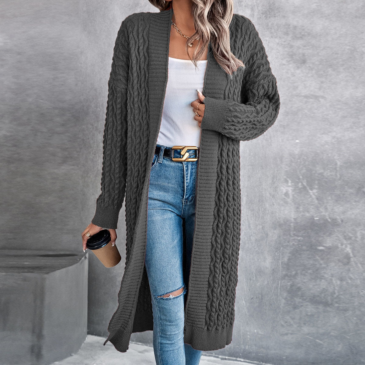 Manteau Baggy pour femmes, pull Long au ralenti, Cardigan tricoté torsadé