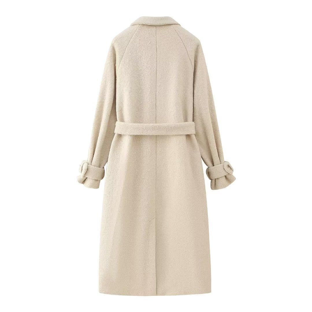 Winter Women Clothing All Matching with Belt Long Woolen Coat