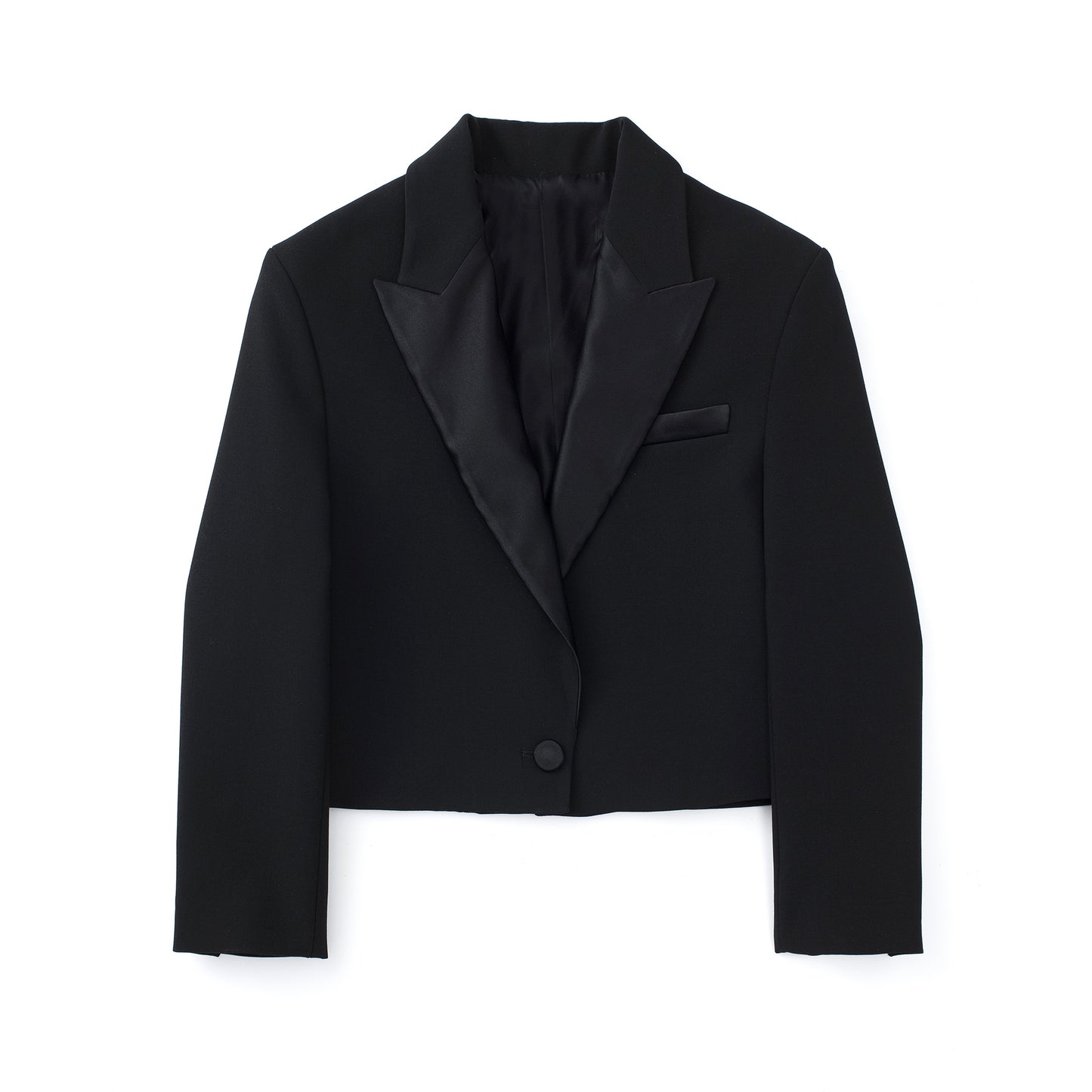 Ensemble de costume blazer court à col texturé en satin de soie pour femme