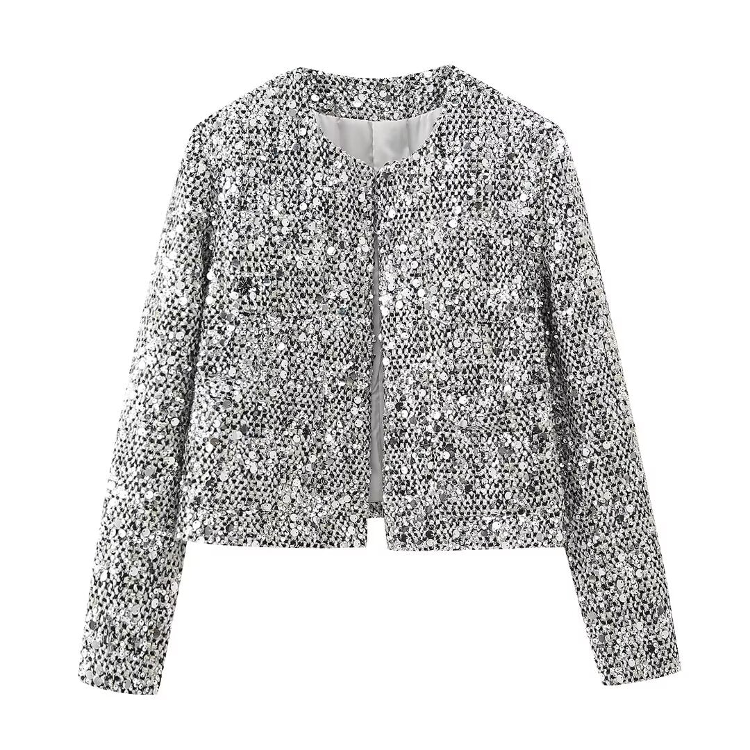 Otoño Invierno Mujer Ropa Lentejuelas Slim Blazer