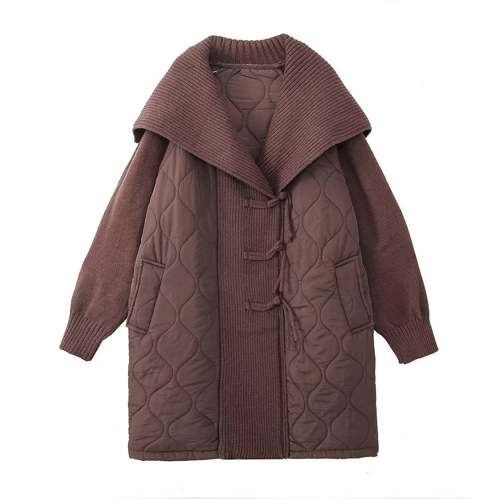 Manteau tricoté à col marin pour femme, vêtements d'hiver décontractés, amples, Patchwork