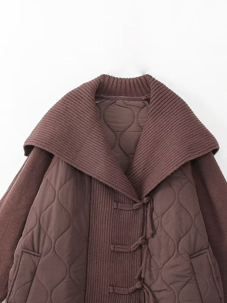 Manteau tricoté à col marin pour femme, vêtements d'hiver décontractés, amples, Patchwork