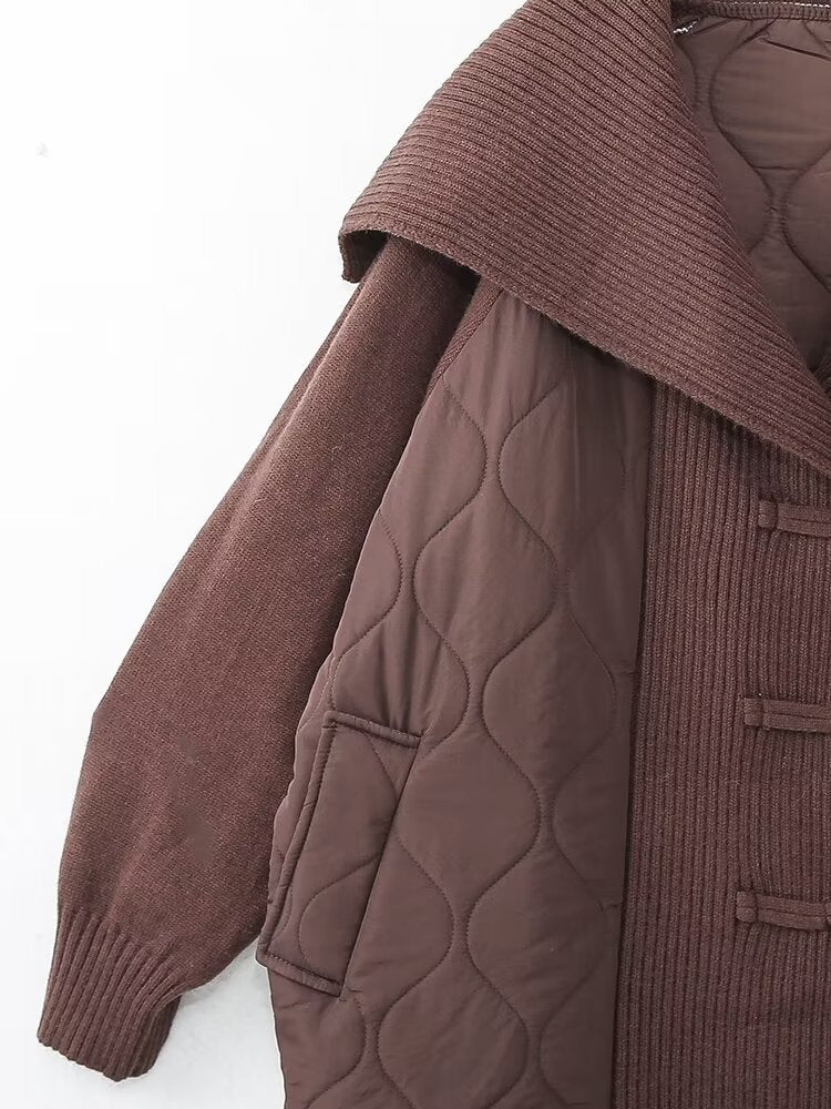 Manteau tricoté à col marin pour femme, vêtements d'hiver décontractés, amples, Patchwork