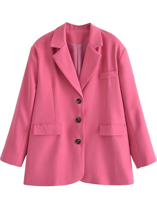 Blazer à épaules rembourrées rouge Rose pour femme, automne