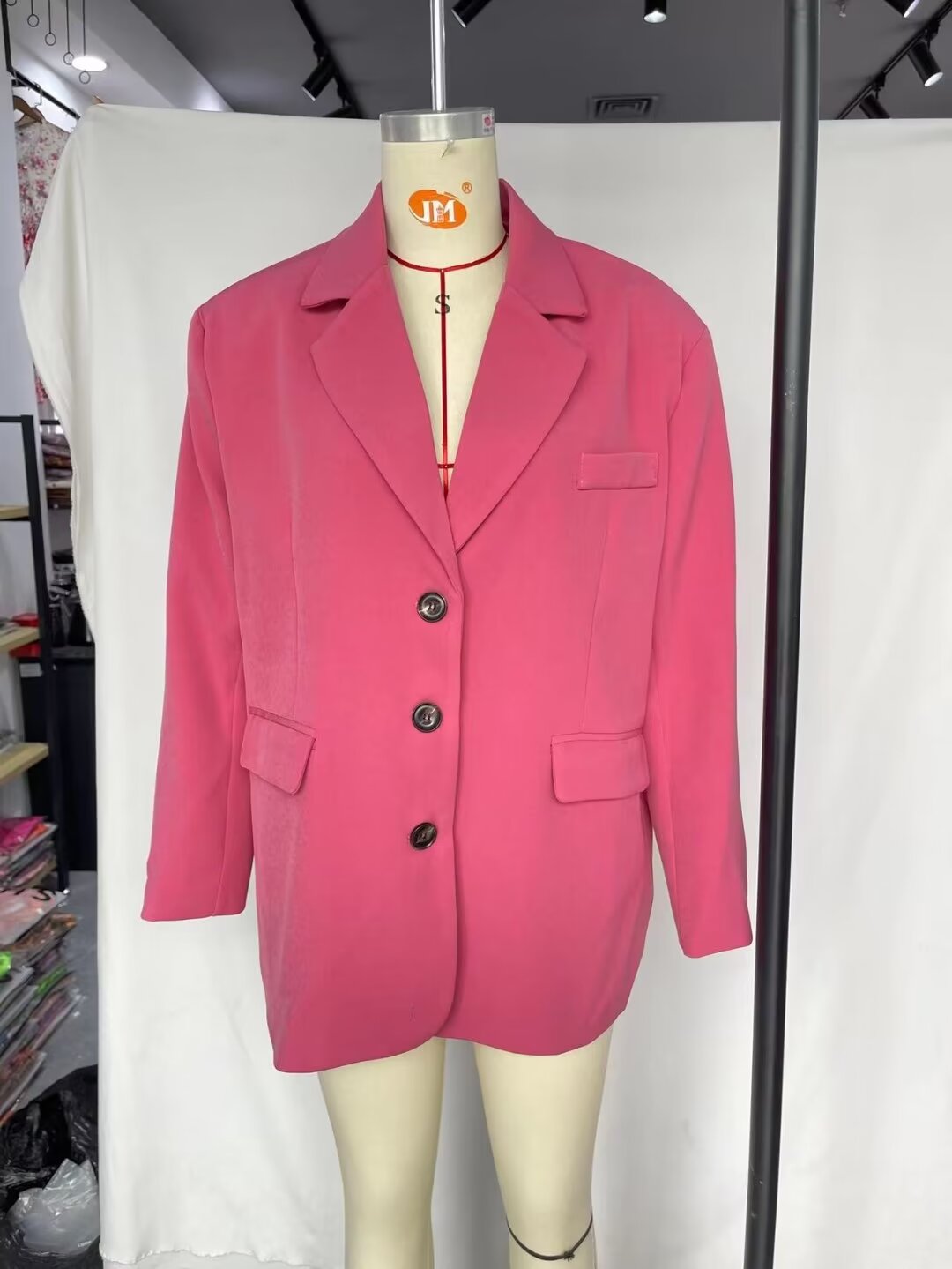 Blazer à épaules rembourrées rouge Rose pour femme, automne