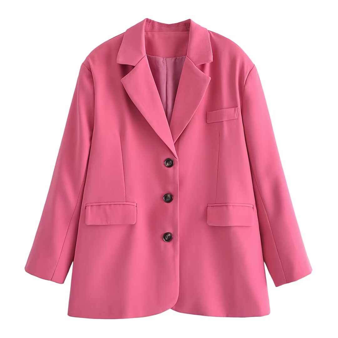 Blazer à épaules rembourrées rouge Rose pour femme, automne