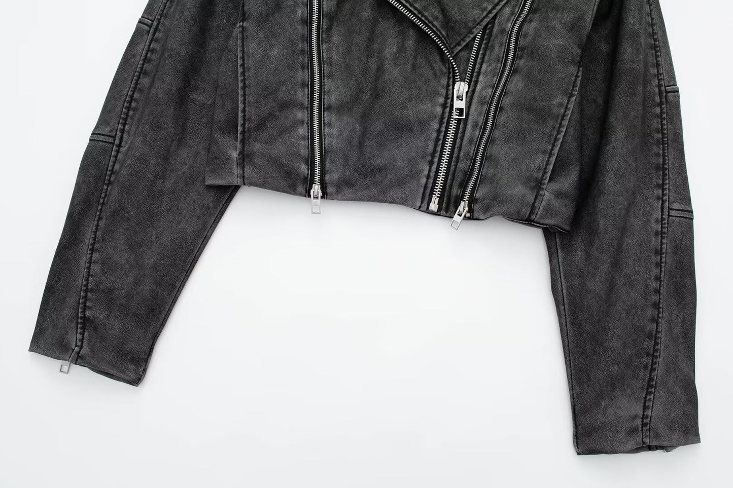 Manteau de veste de moto en simili cuir effet vieilli pour femme