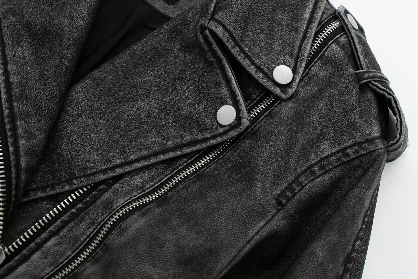 Manteau de veste de moto en simili cuir effet vieilli pour femme