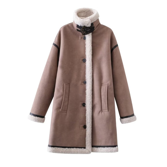 Veste longue en daim pour femme, manteau d'hiver de rue