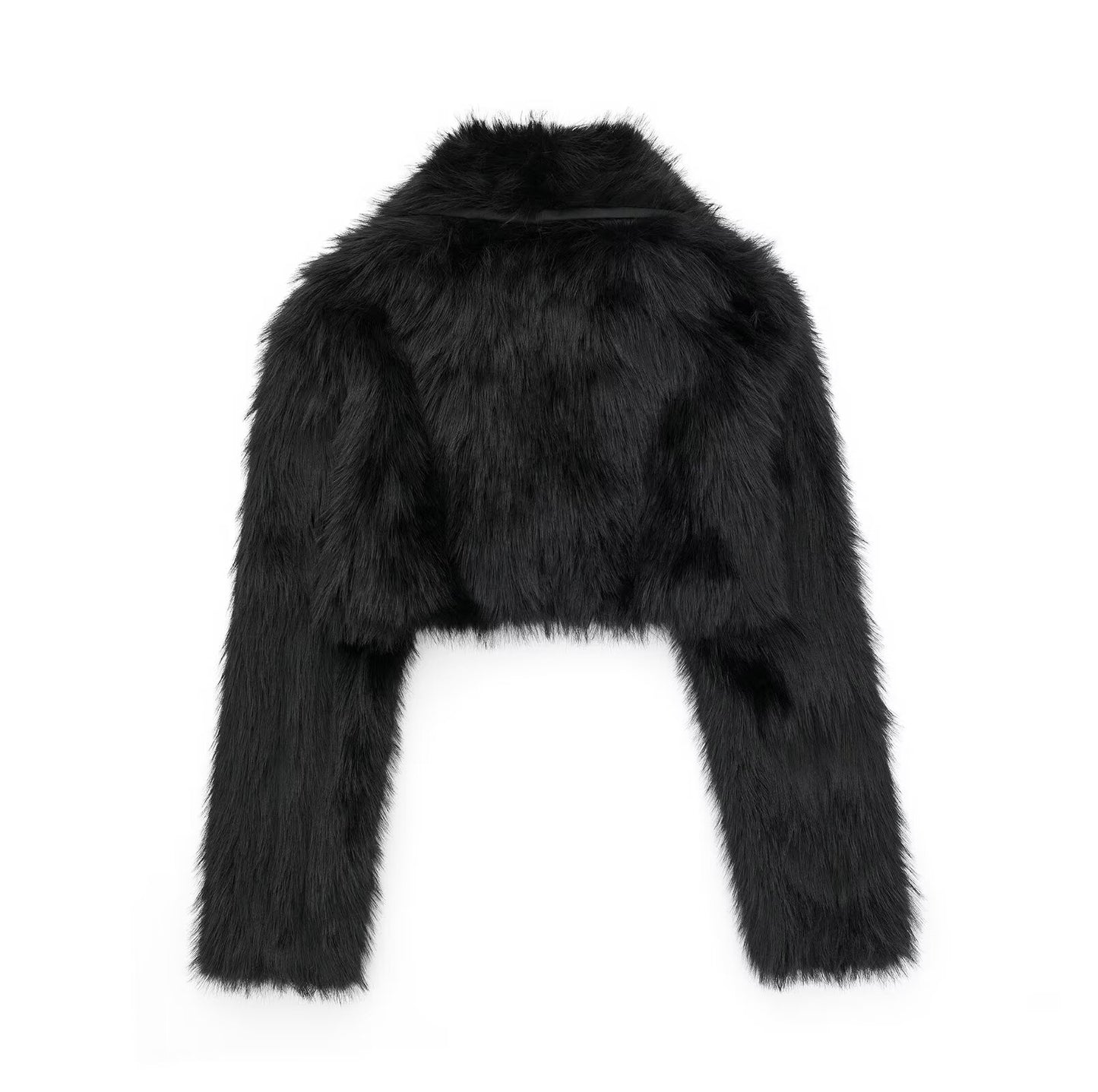 Autumn Quality Artificial Fur Effect Polo Collar Jacket Loose Slimming Casual Coat