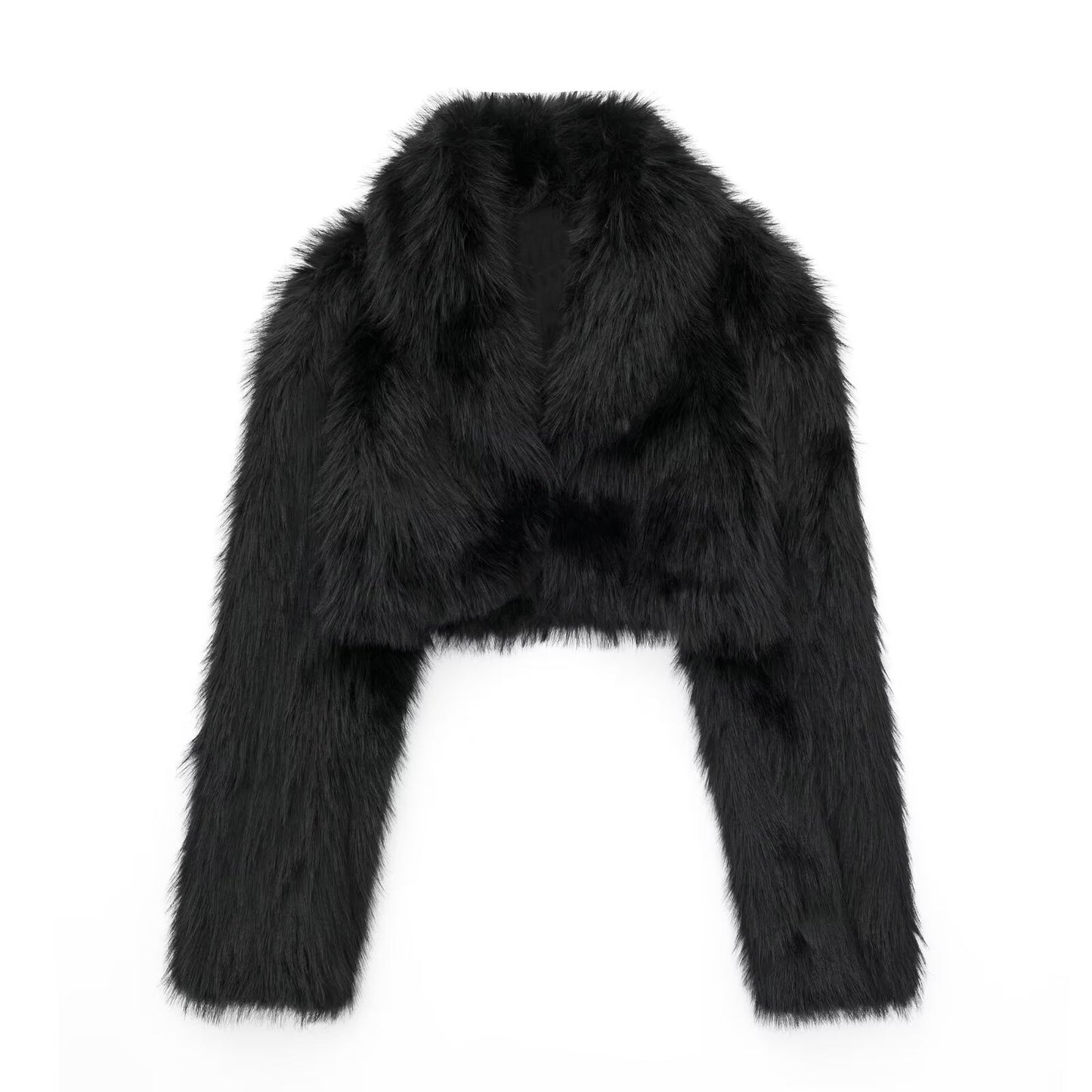 Autumn Quality Artificial Fur Effect Polo Collar Jacket Loose Slimming Casual Coat