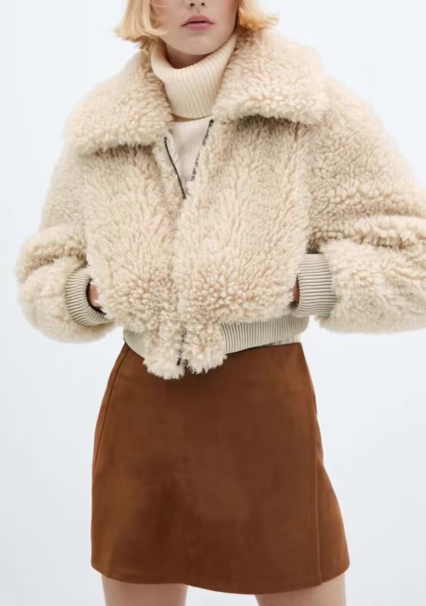 Manteau d'hiver en laine d'agneau pour femme, veste courte chaude à la mode