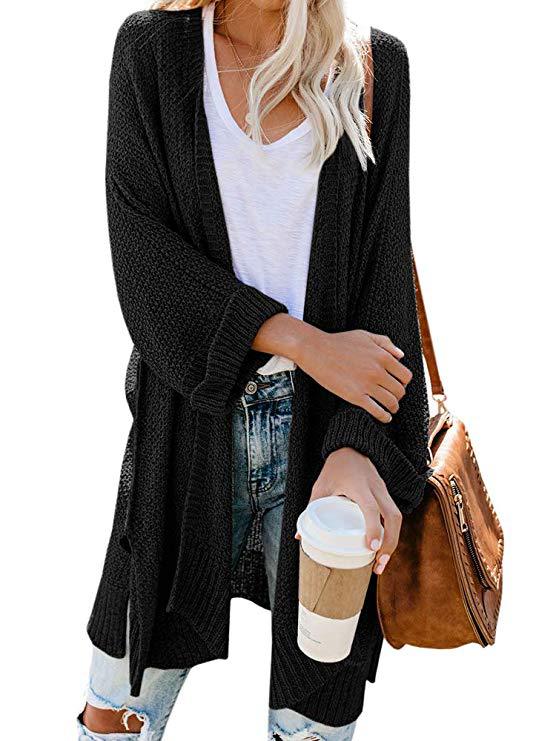 Automne Hiver Grande Taille Femmes Manteau Mi-Long Couleur Unie Tricoté Cardigan Pull Femmes