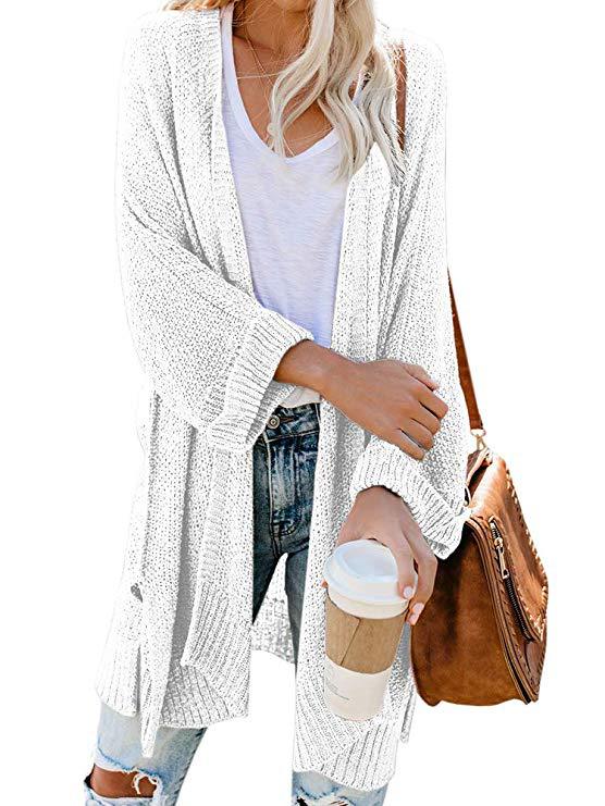 Automne Hiver Grande Taille Femmes Manteau Mi-Long Couleur Unie Tricoté Cardigan Pull Femmes