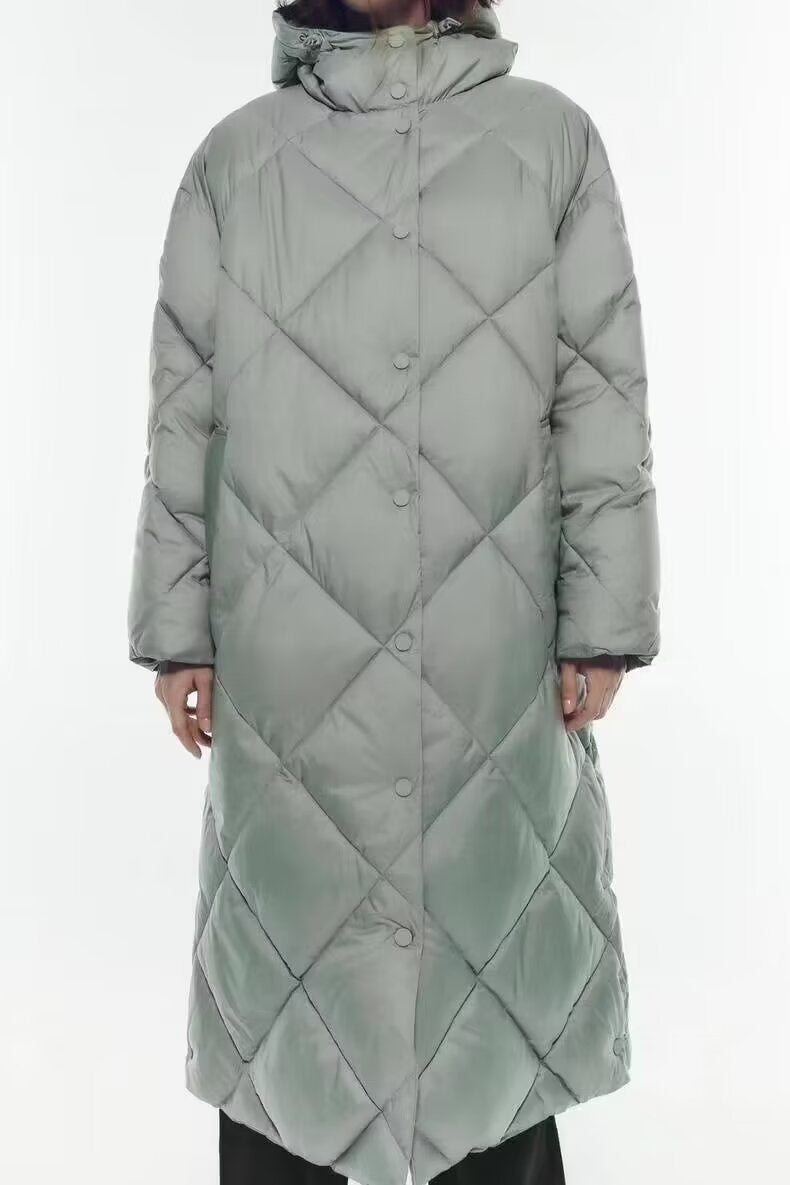 Femmes vêtements hiver coton veste diamant treillis Long sous le genou à capuche chaud coton manteau