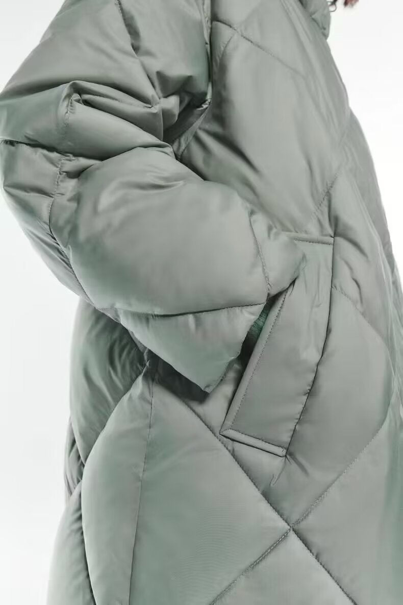 Femmes vêtements hiver coton veste diamant treillis Long sous le genou à capuche chaud coton manteau