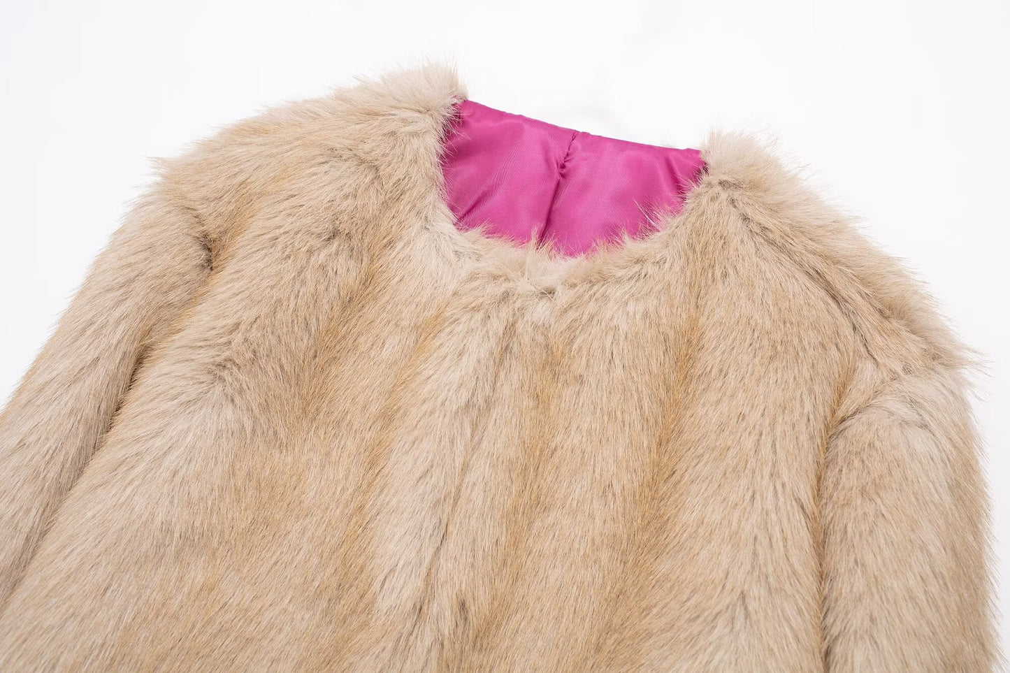 Artificial Fur Effect Mink like Overcoat Coat Autumn Winter Soft Silky Warm