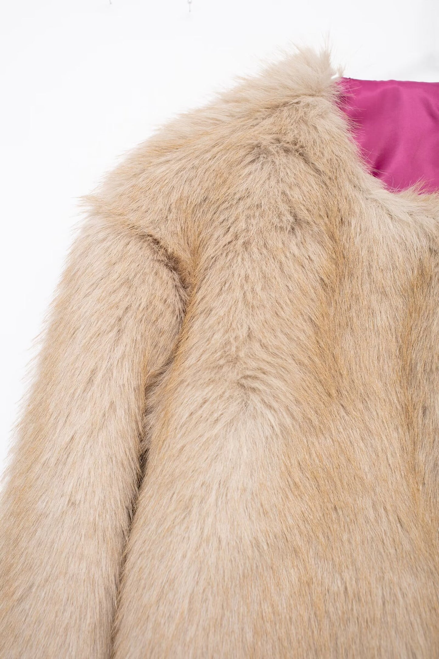 Artificial Fur Effect Mink like Overcoat Coat Autumn Winter Soft Silky Warm