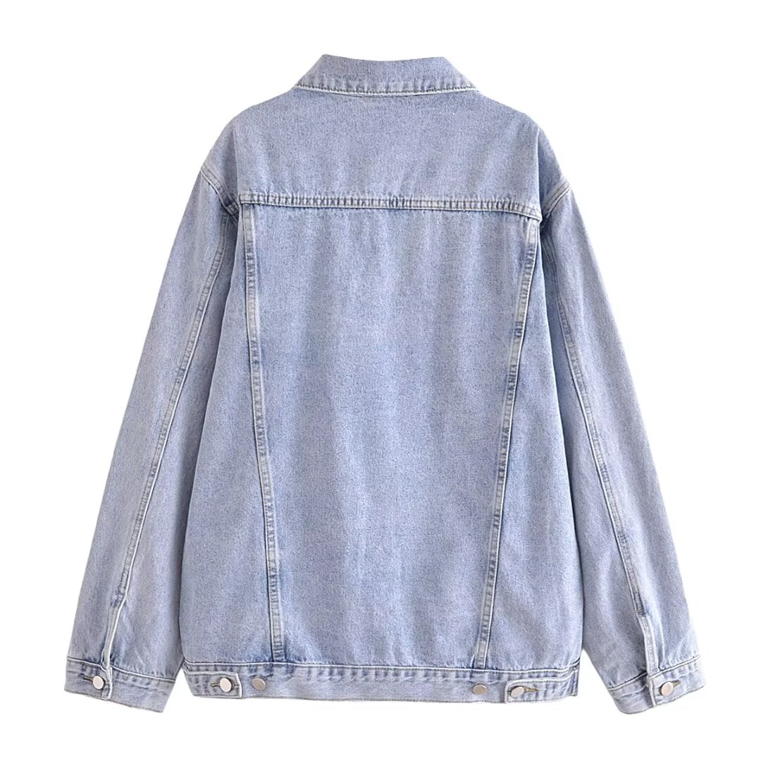 Fall Women Clothing All Matching Loose Casual Collared Button Decoration Long Sleeve Denim Jacket