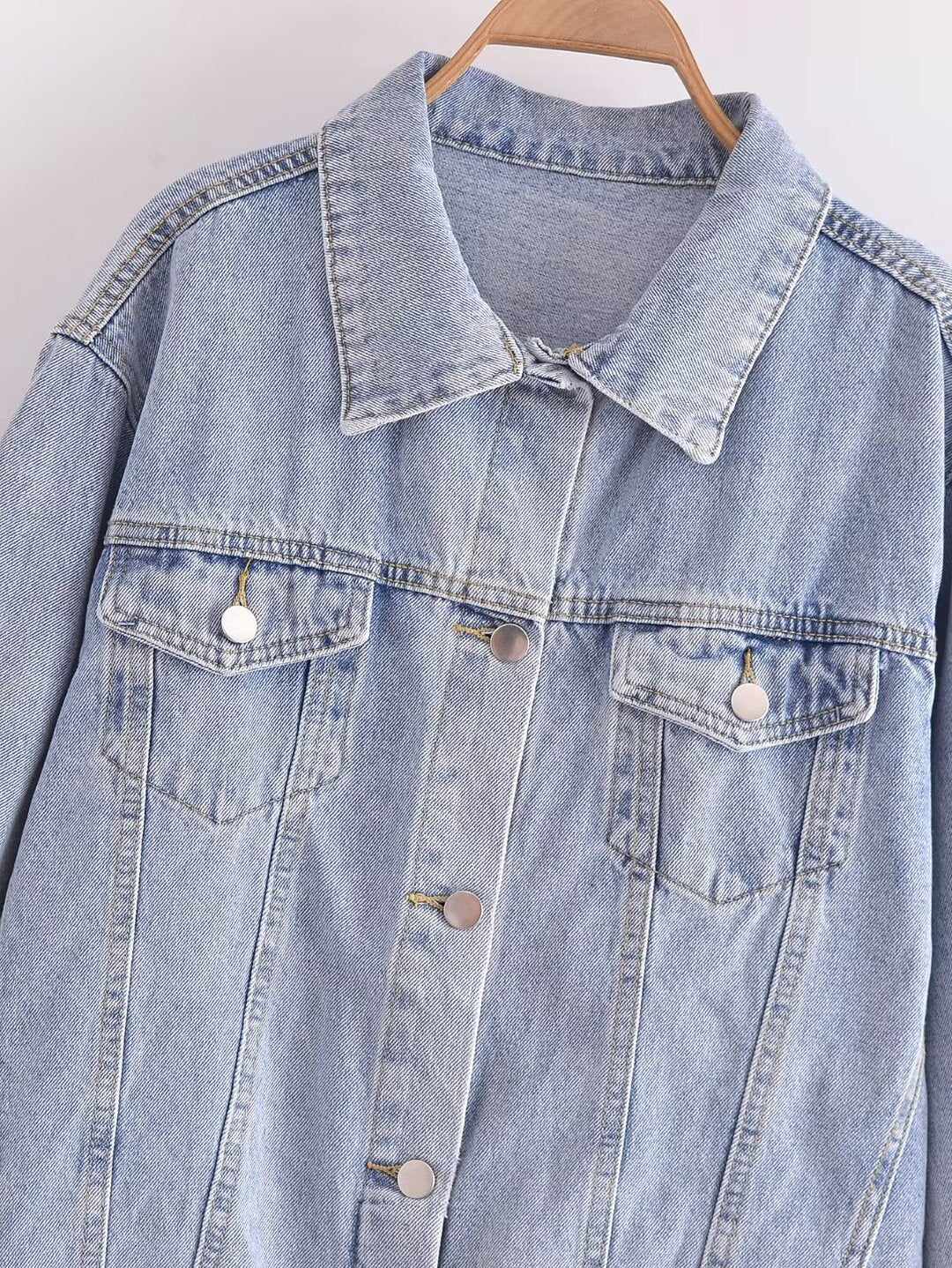 Fall Women Clothing All Matching Loose Casual Collared Button Decoration Long Sleeve Denim Jacket