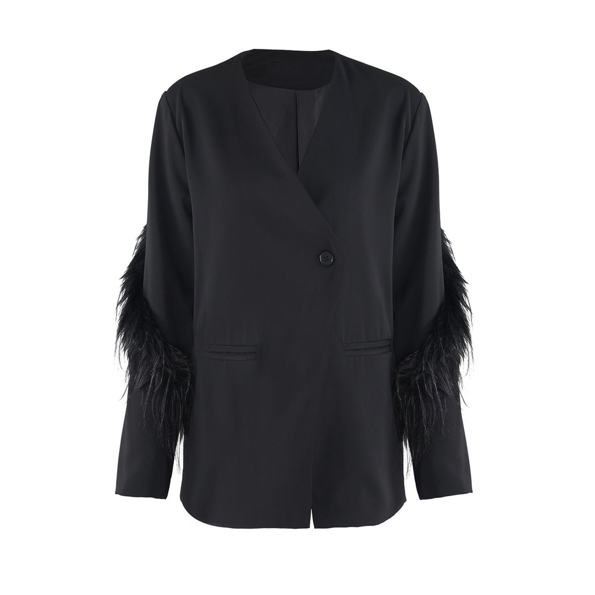 Automne col en V couture dessus en laine personnalité manteau petit Blazer femmes