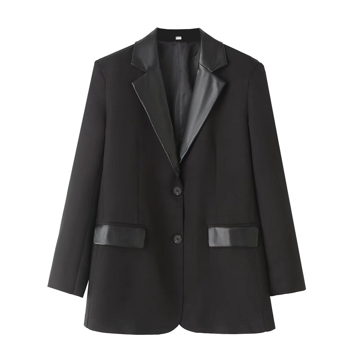 Vêtements d'automne pour femmes, Blazer Slim en Faux cuir, col cousu, poche à bouton unique