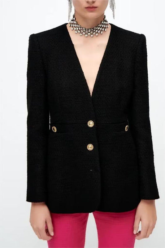 Ropa de invierno para mujer Blazer de textura suelta que combina con todo a la moda