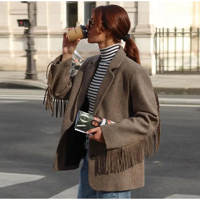 Spring Women Street Tassel Woolen Blazer