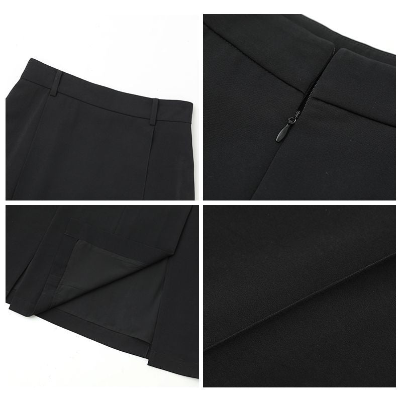 Street Style Black Pleated Straight Loose Slim High Waist Skirt For Women