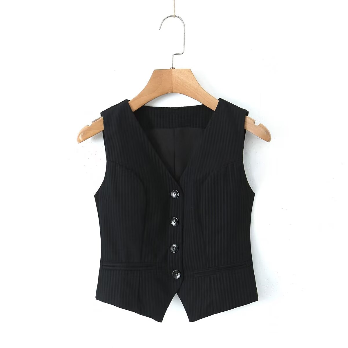 V neck Single Breasted Sleeveless Waistcoat Vest Top Women