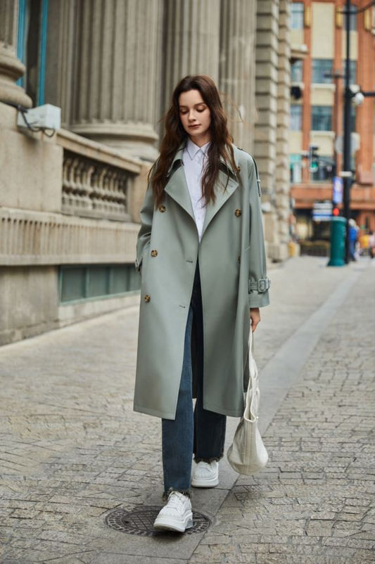 Trench-Coat étendu à Double col détachable pour femme, manteau rétro britannique, printemps-automne