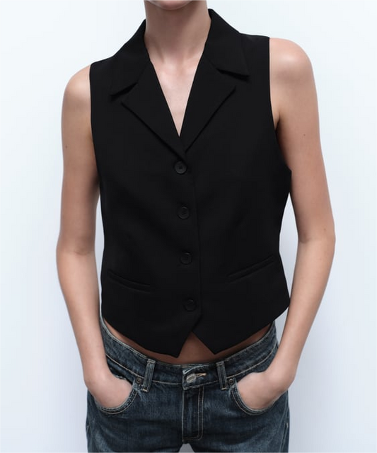 Summer Black V Neck Waistcoat Vest Retro Bandage Dress Cardigan Vest Sleeveless Top Short