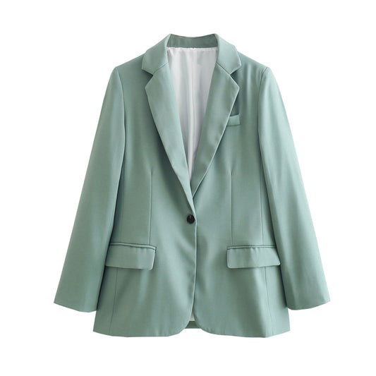 Blazer en tissu acétate à un bouton assez large et orné pour femme, printemps-automne