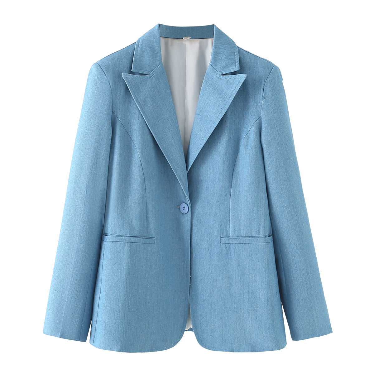 Women Spring Fall Long Sleeve Denim Blazer