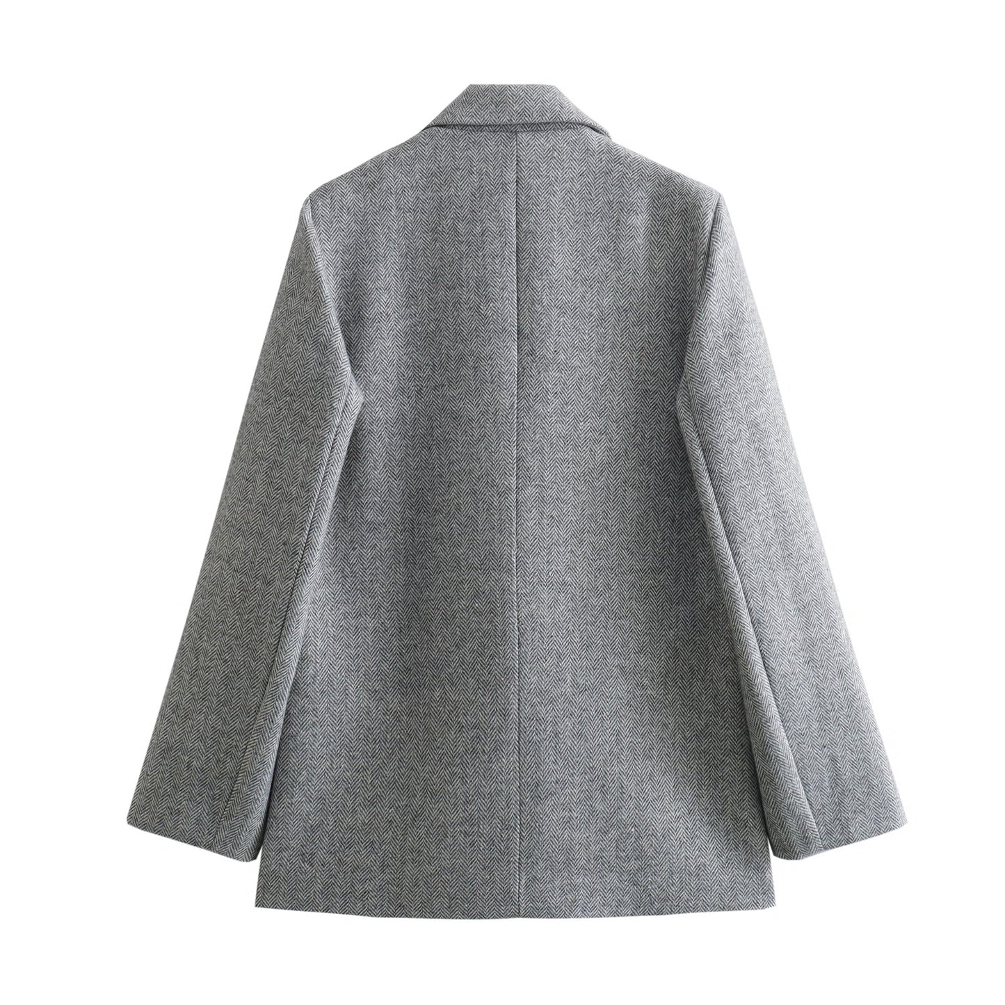 Spring Women Herringbone Twill Straight Cut Blazer