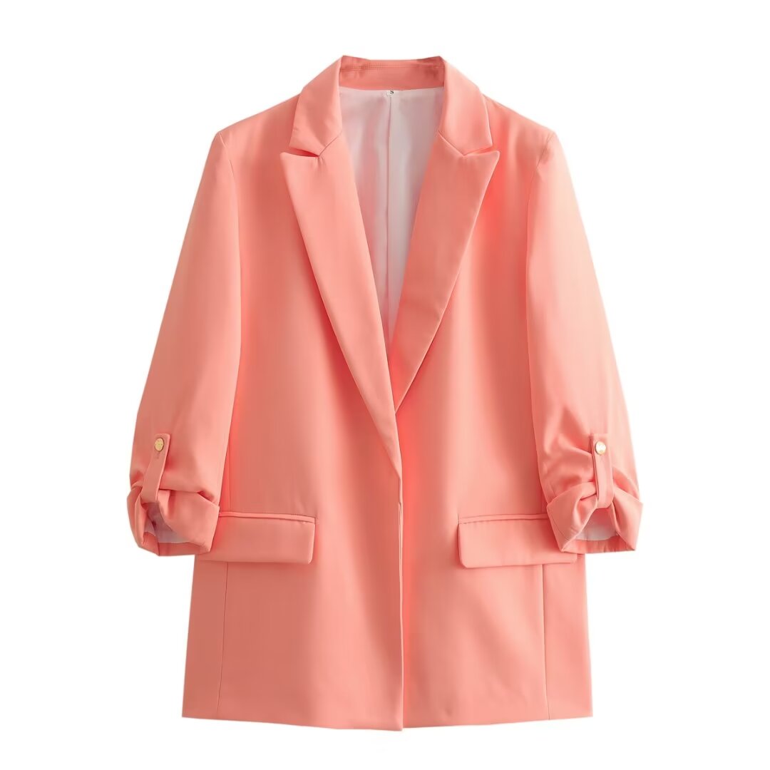 Spring Women Long Sleeve Solid Blazers