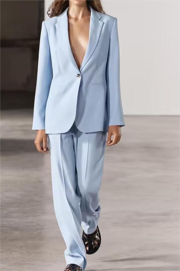 Spring Women Straight Cut Blazer Vertical Straight Leg Pants Suit