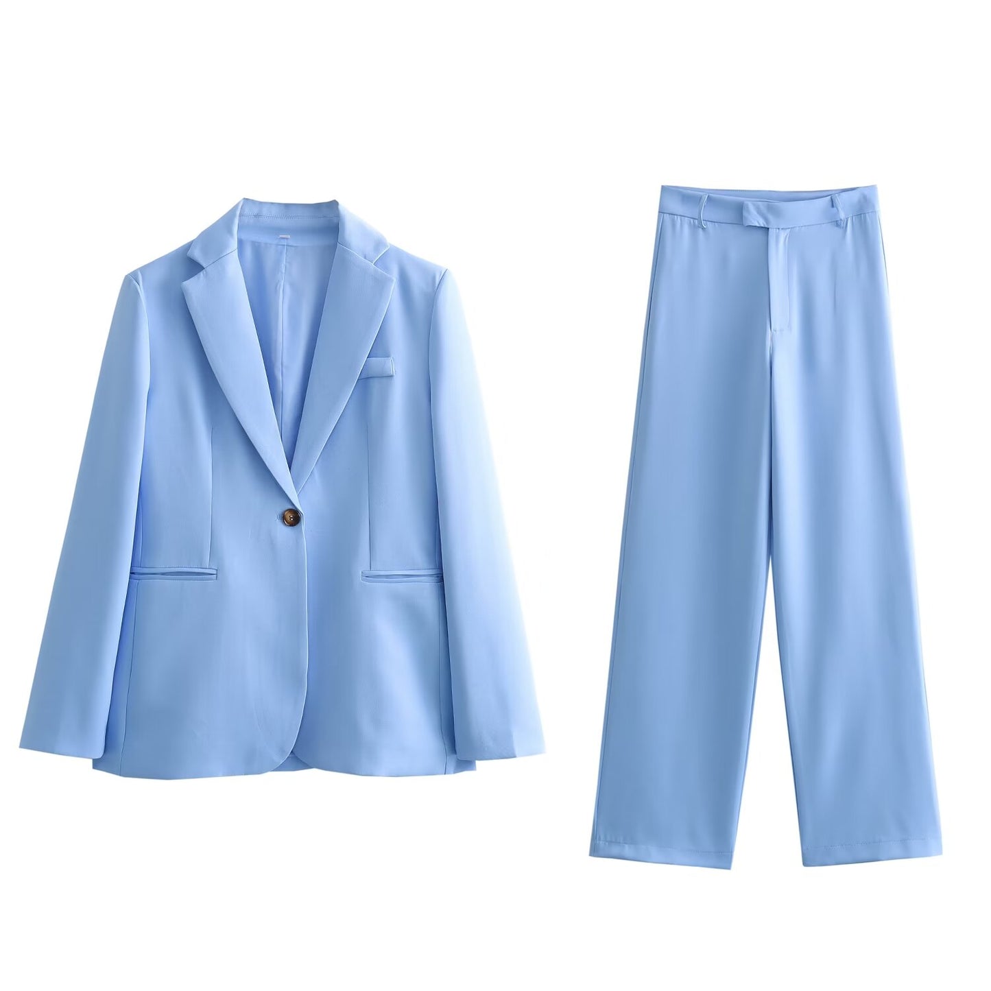 Spring Women Straight Cut Blazer Vertical Straight Leg Pants Suit