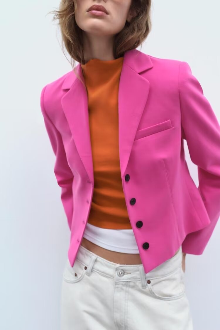 Ropa de mujer, blazer ajustado de manga larga con cuello polo, elegante y a la moda, talla pequeña