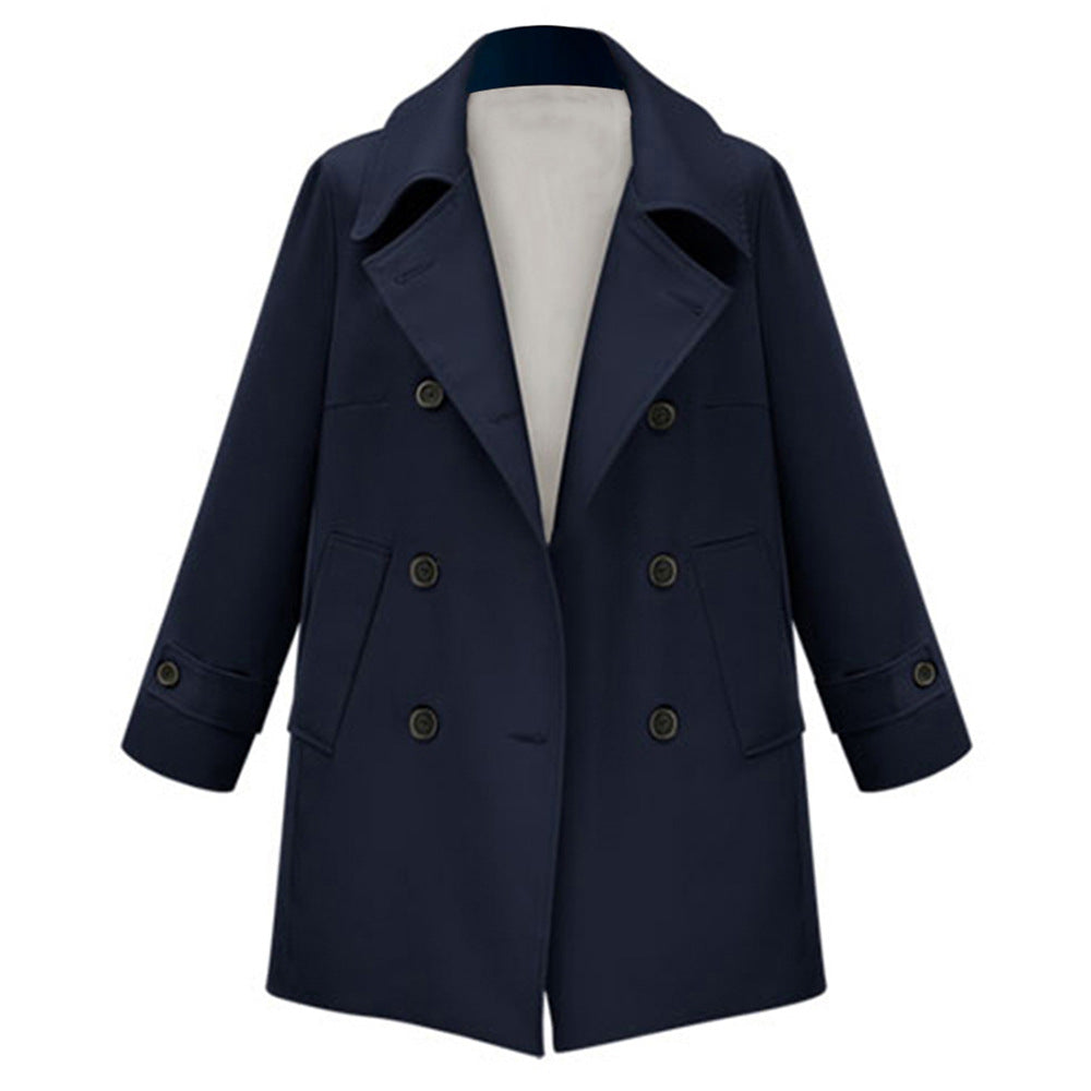 Autumn Double Breasted Woolen Coat Female Blazer Collar Long Sleeve Coat