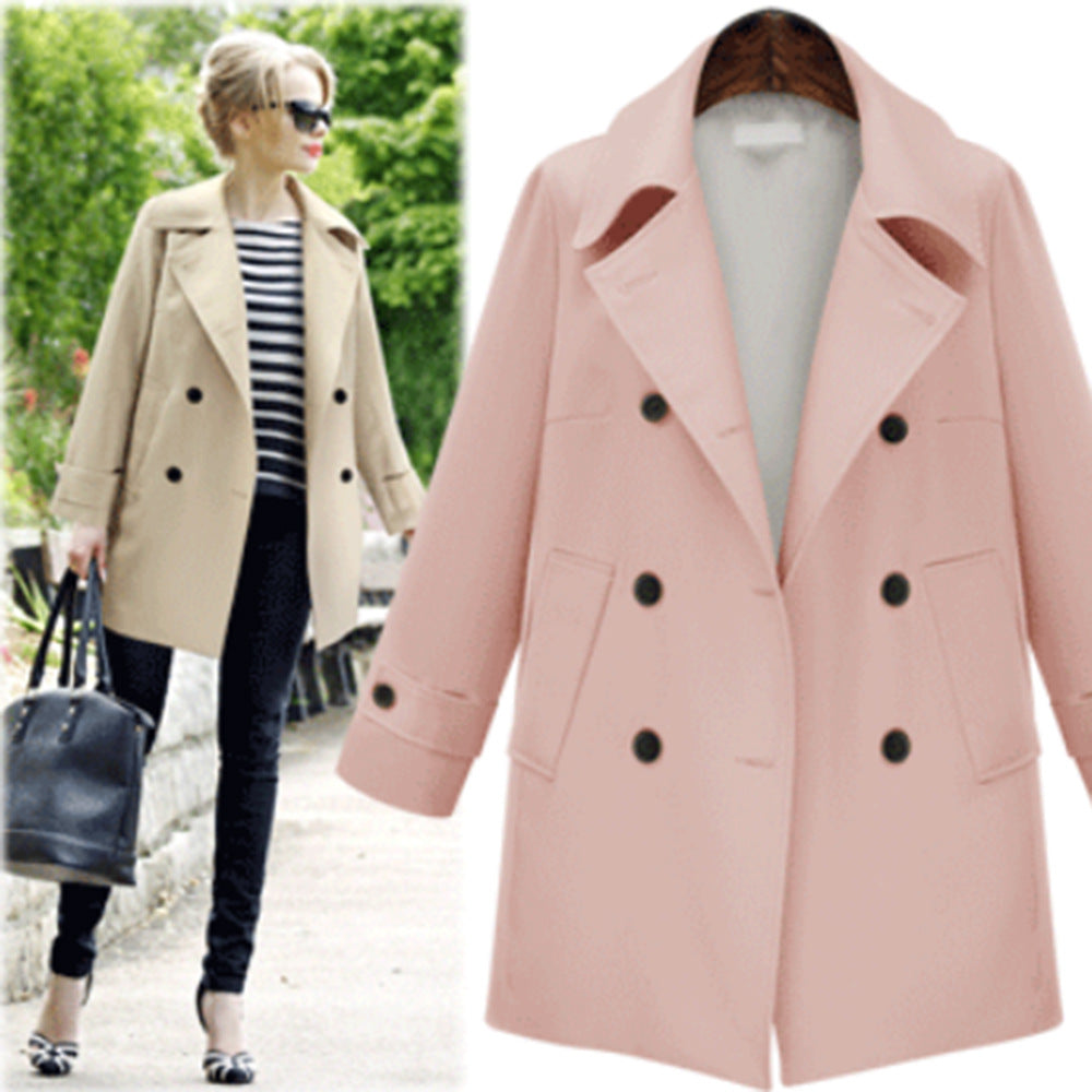 Autumn Double Breasted Woolen Coat Female Blazer Collar Long Sleeve Coat